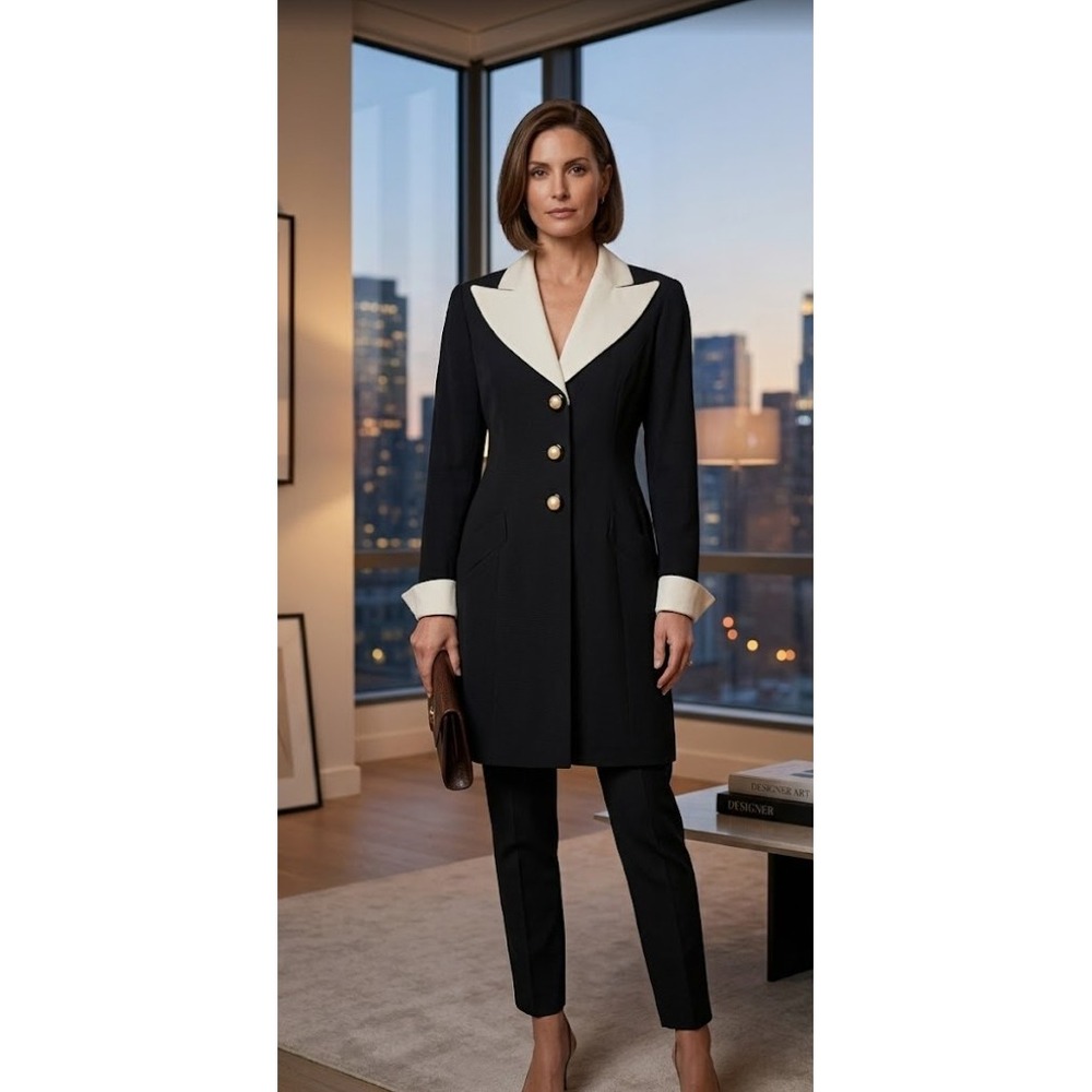 Lida Baday Statement Dressβ Tailored Longline Blazer Women 12 Black White Pearl